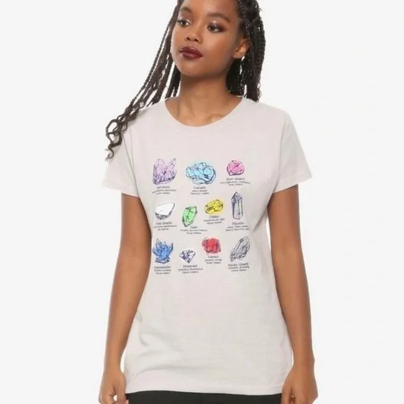 Hot Topic Grey Crystal Meanings T-Shirt Graphic Tee - Picture 3 of 8